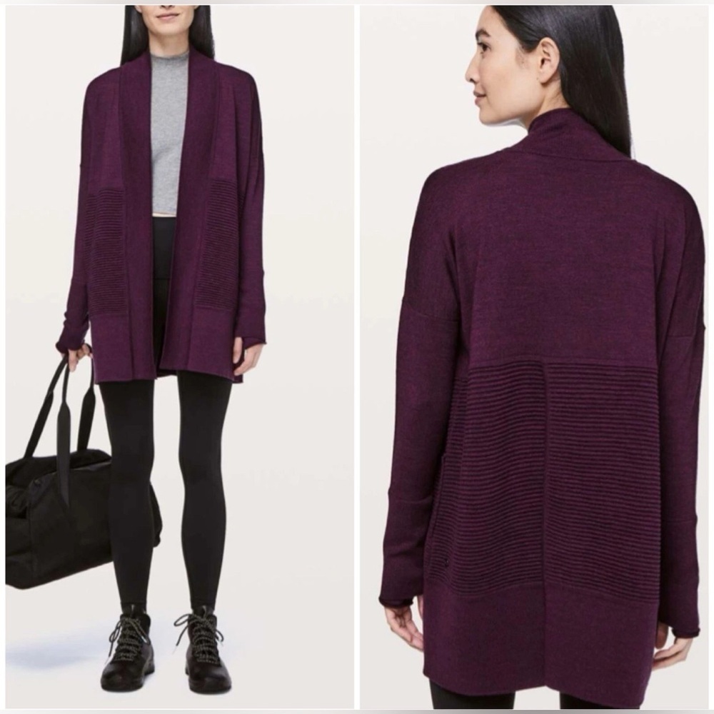 Lululemon Sit In Lotus Wrap II Plum Purple Merino Wool Knit Size 8